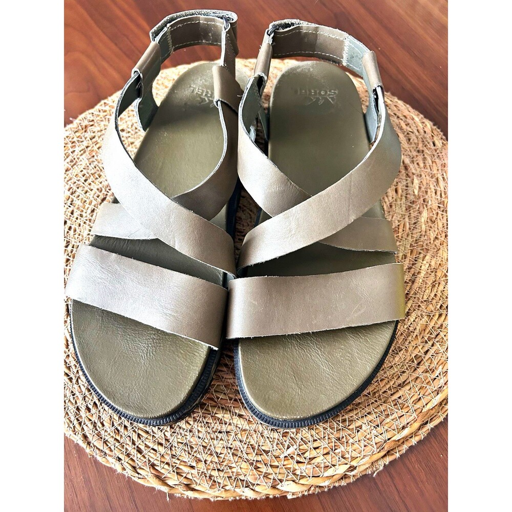 Sorel Women’s Olive Leather Strappy Slip-On Flat Comfort Sandals US 10.5